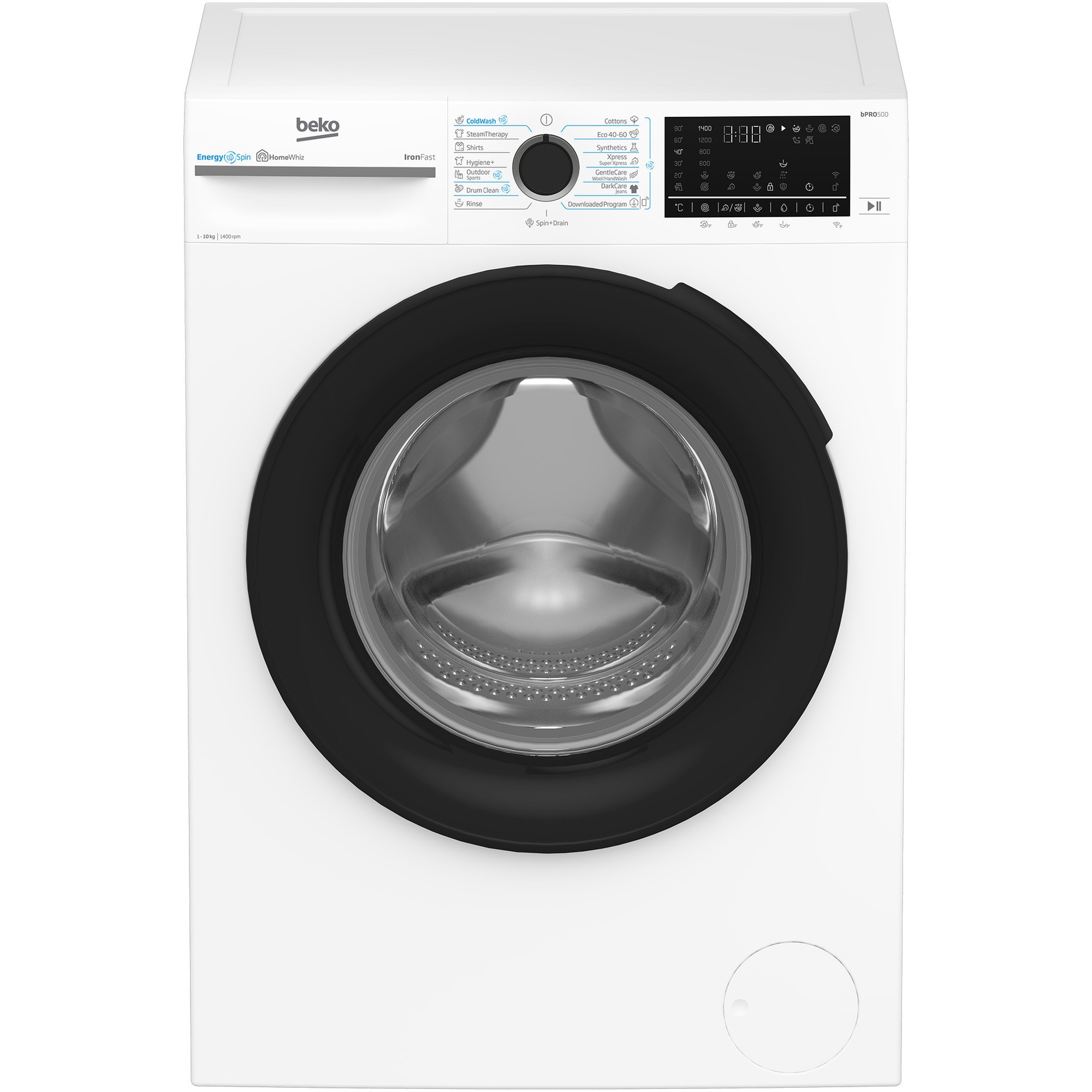 Masina de spalat rufe Beko BM5WFU610415W, 10 kg, 1400 RPM, Clasa A, Recycled Tub, HomeWhiz prin WiFi , Motor ProSmart Inverter, AddXtra, Hygiene+, Culoare ALB
