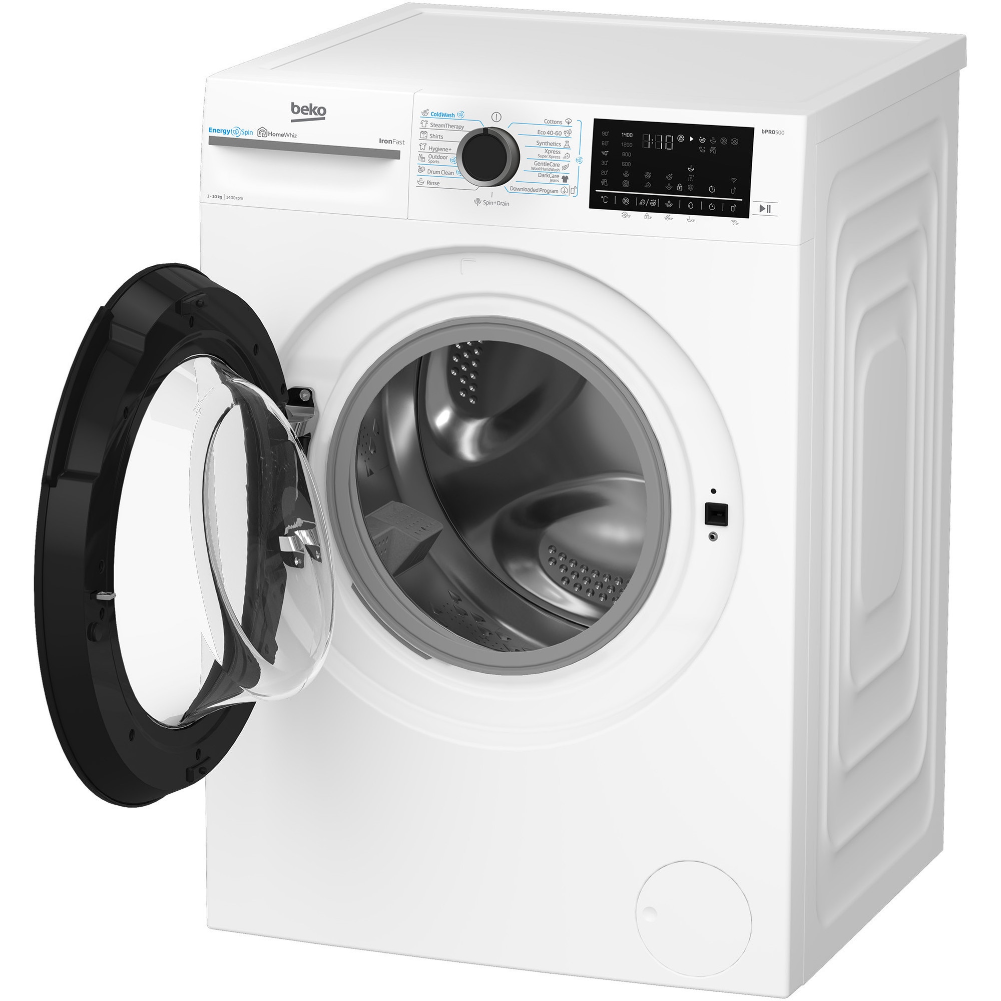 Masina de spalat rufe Beko BM5WFU610415W, 10 kg, 1400 RPM, Clasa A, Recycled Tub, HomeWhiz prin WiFi , Motor ProSmart Inverter, AddXtra, Hygiene+, Culoare ALB
