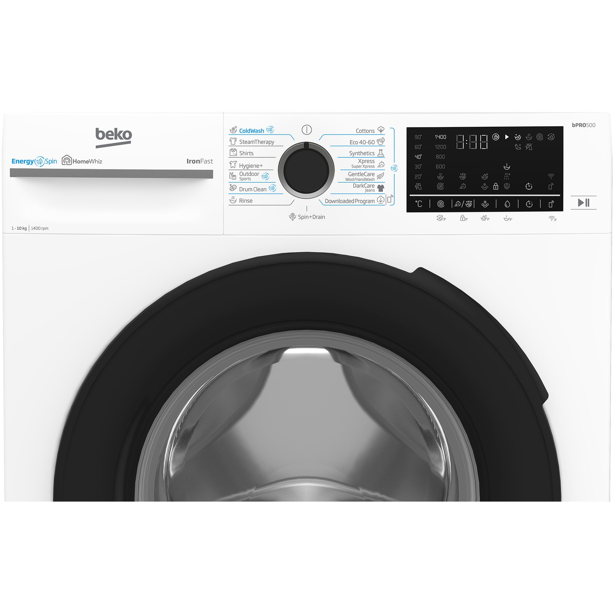 Masina de spalat rufe Beko BM5WFU610415W, 10 kg, 1400 RPM, Clasa A, Recycled Tub, HomeWhiz prin WiFi , Motor ProSmart Inverter, AddXtra, Hygiene+, Culoare ALB