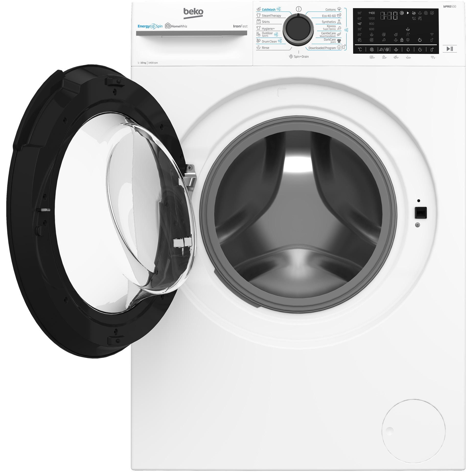 Masina de spalat rufe Beko BM5WFU610415W, 10 kg, 1400 RPM, Clasa A, Recycled Tub, HomeWhiz prin WiFi , Motor ProSmart Inverter, AddXtra, Hygiene+, Culoare ALB