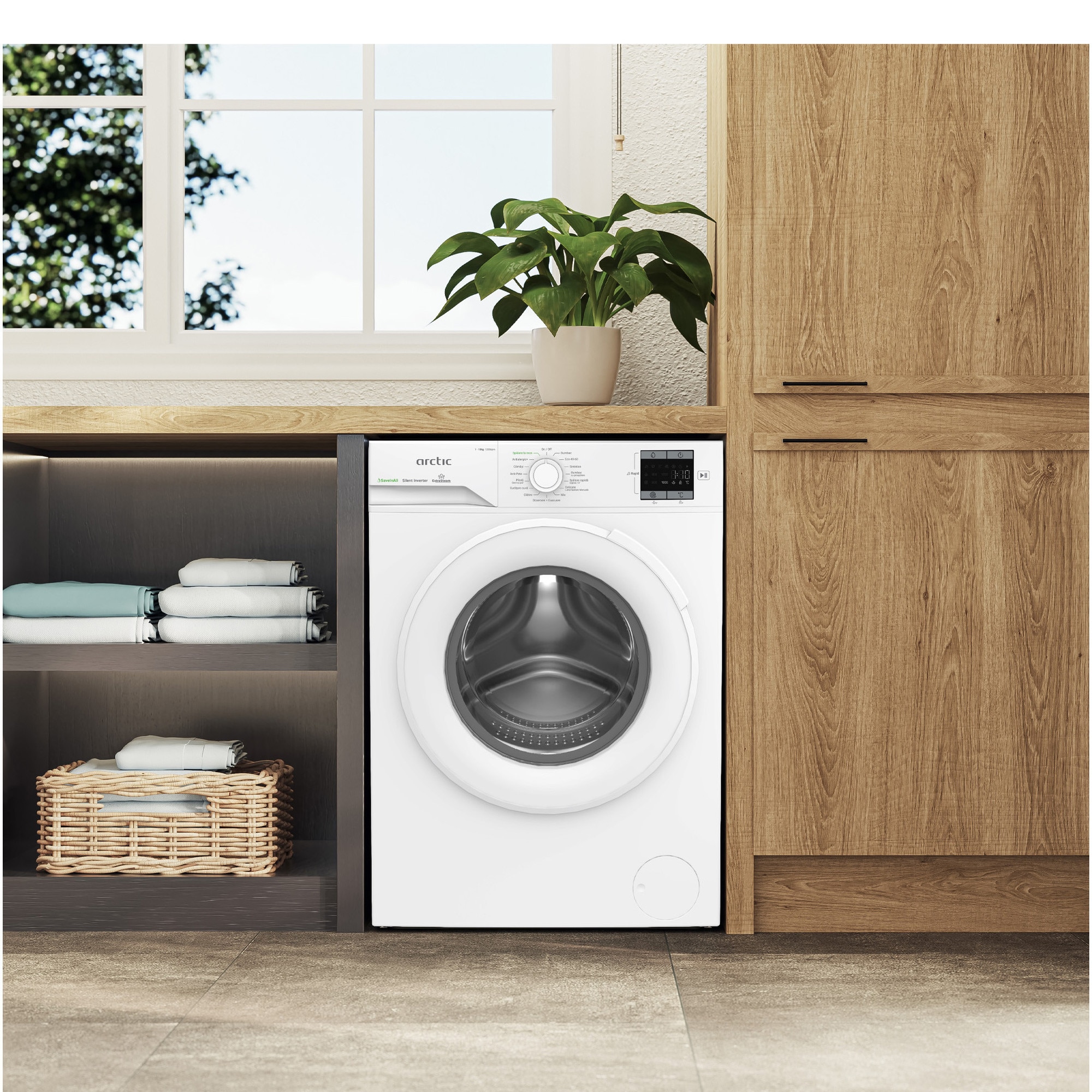Masina de spalat rufe ARCTIC APLM1WFSU110212W, 10 kg, 1200 RPM, Clasa A, Add-in, Motor inverter, Recycled Tub, Culoare Alb