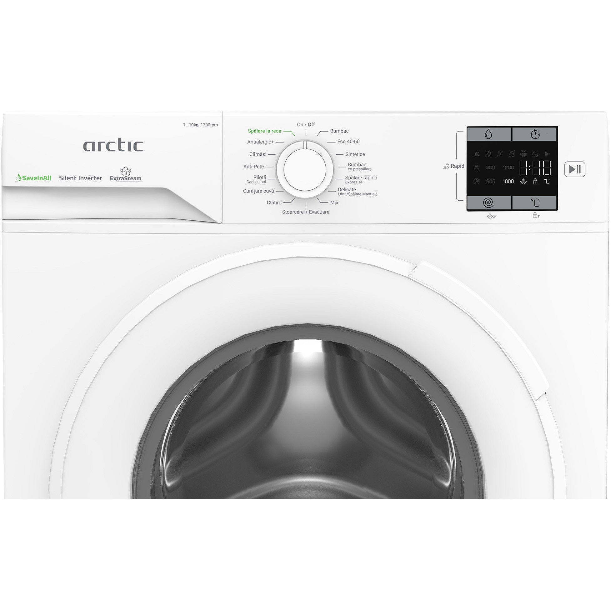 Masina de spalat rufe ARCTIC APLM1WFSU110212W, 10 kg, 1200 RPM, Clasa A, Add-in, Motor inverter, Recycled Tub, Culoare Alb