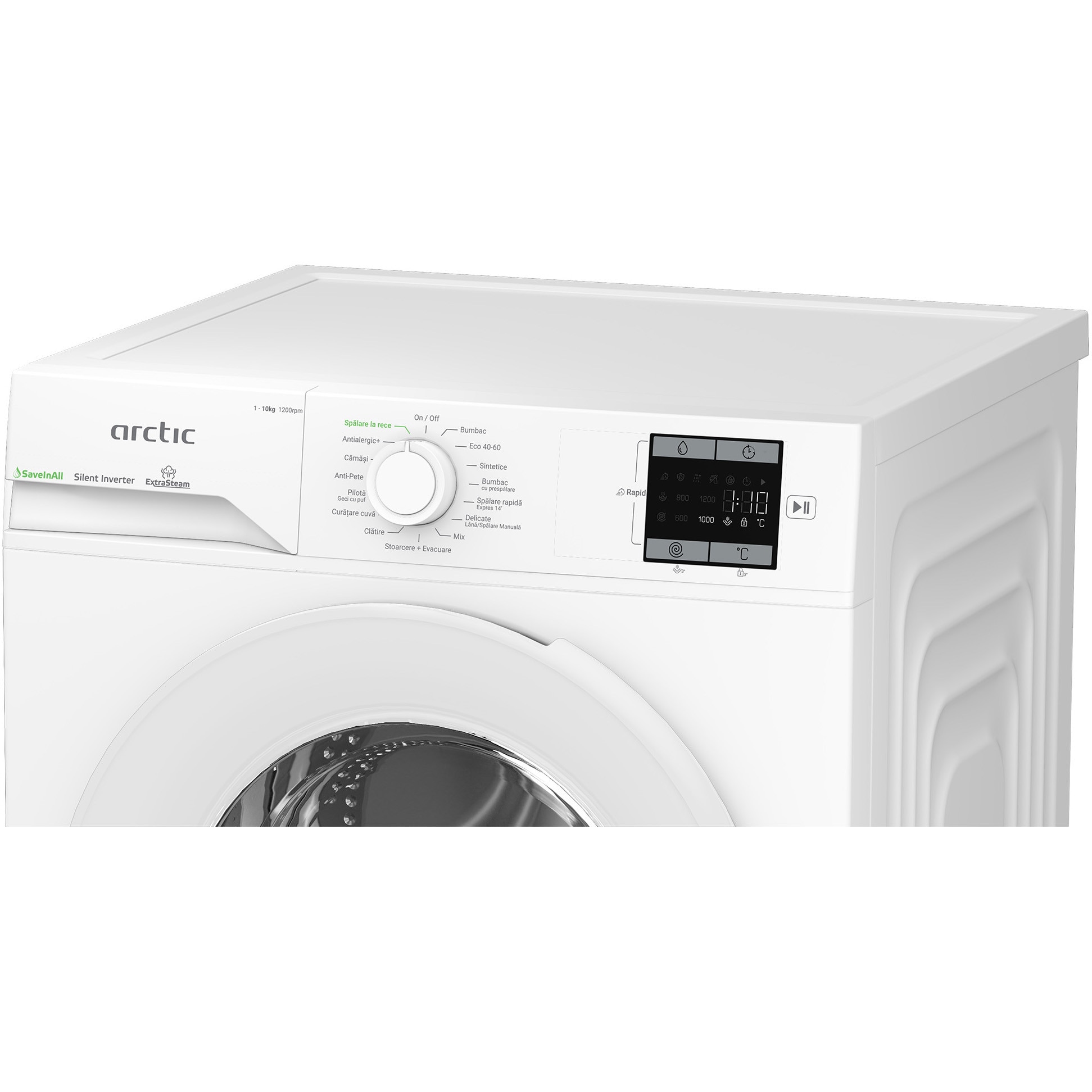 Masina de spalat rufe ARCTIC APLM1WFSU110212W, 10 kg, 1200 RPM, Clasa A, Add-in, Motor inverter, Recycled Tub, Culoare Alb