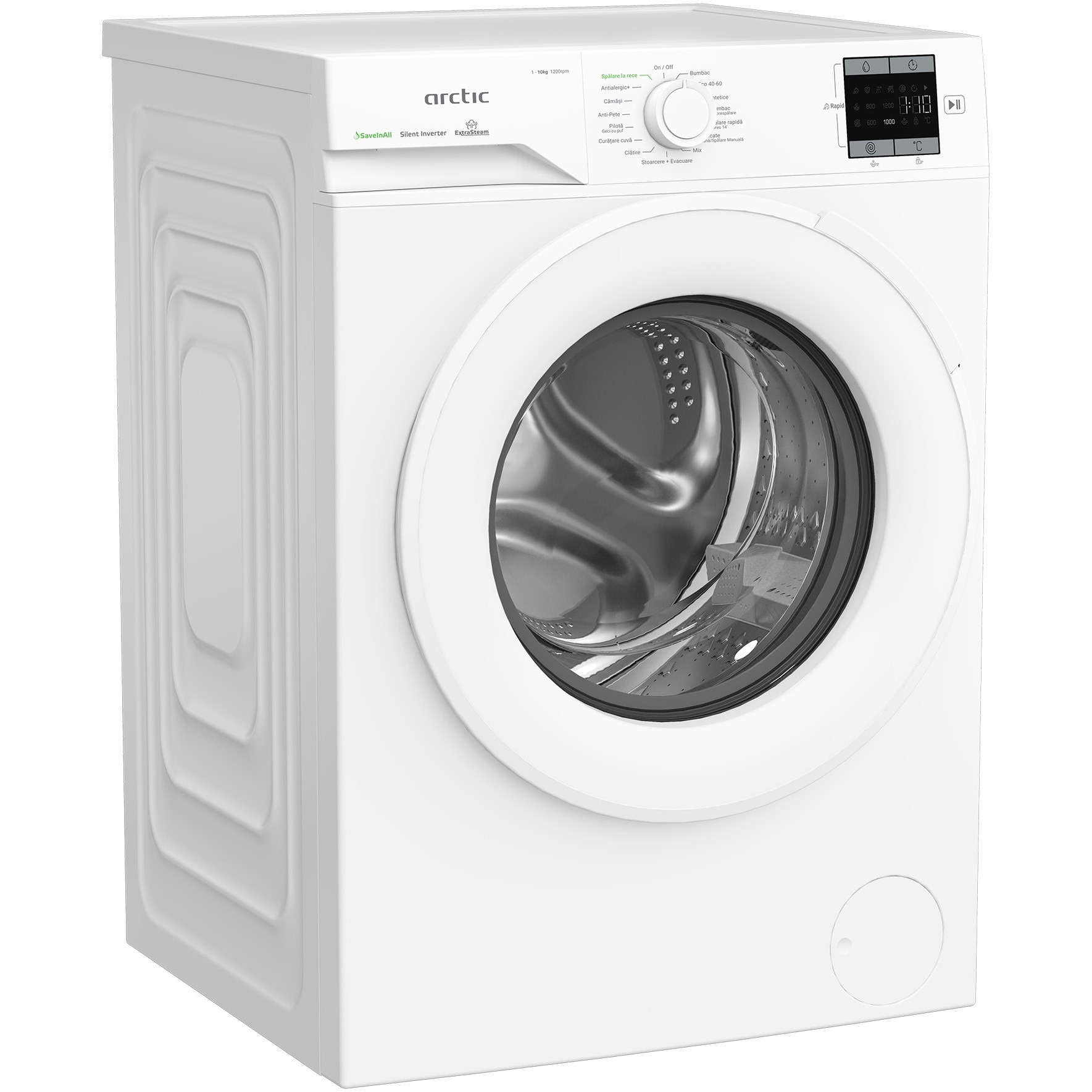Masina de spalat rufe ARCTIC APLM1WFSU110212W, 10 kg, 1200 RPM, Clasa A, Add-in, Motor inverter, Recycled Tub, Culoare Alb