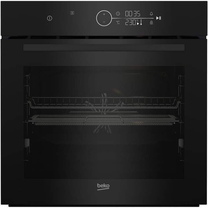 Cuptor incorporabil Beko BCBIE17300KSB, Electric, 72 l, AirFry, Autocuratare hidrolitica, Gatire 3D, Inchidere Amortizata, Grill, Rafturi telescopice, Booster, Clasa A+, Sticla neagra