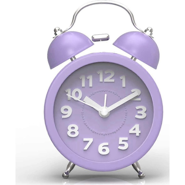 Ceas decorativ, 14.5x3.8x9.5cm, functie de lumina nocturna, miscare quartz silentioasa, violet