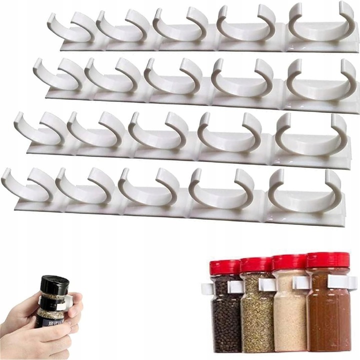 Set 4 rafturi rganizatoare pentru condimente, montaj fara gaurire, alb, plastic