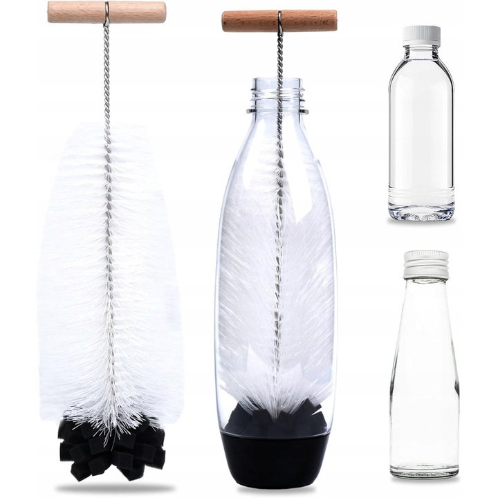 Perie de curatare pentru sticle, 35cm, cu manere ergonomice, albastra, set multifunctional