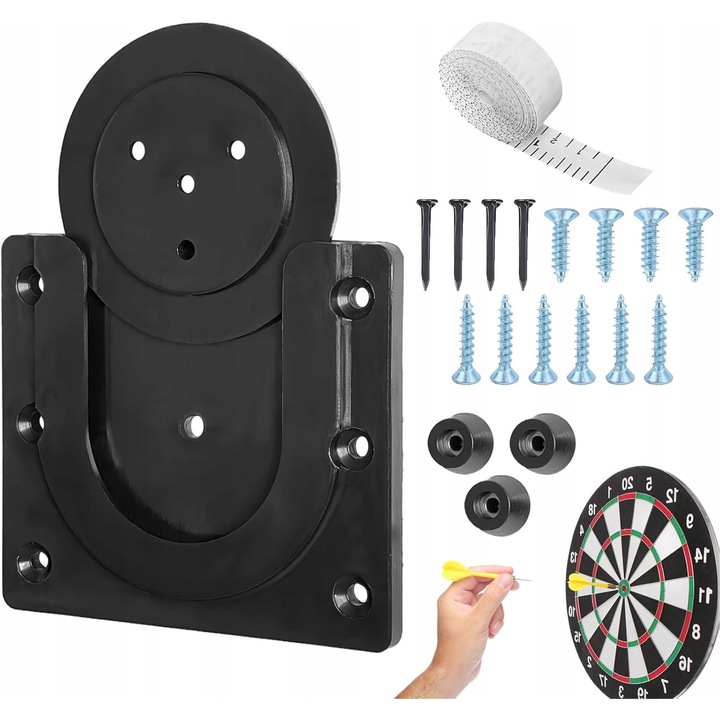 Suport de perete pentru darts, set montaj, metal, negru