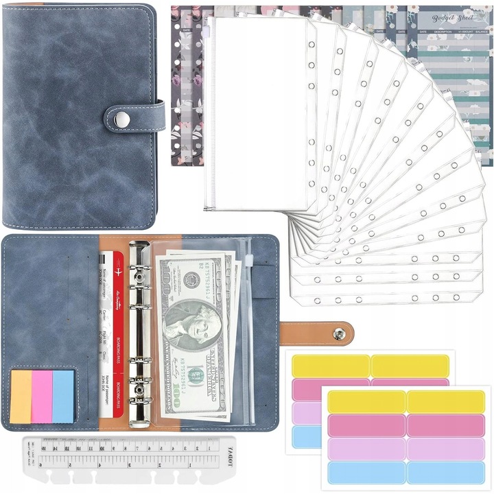 Set organizare buget, 26 piese, notes A6, 19x13x3cm, 3 culori, impermeabil