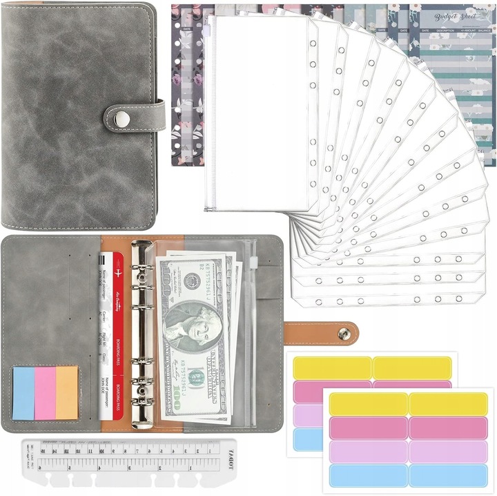 Set organizator buget, 26 piese, notepad A6, 19x13x3cm, gri