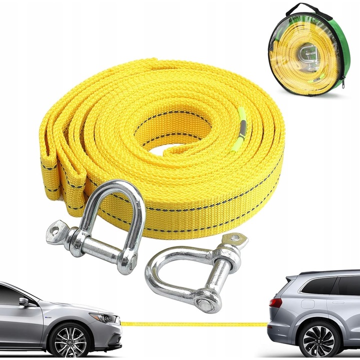 Lina de tractare 4m, 5 tone, cu carlige in forma de U si manusi antiderapante, rezistenta la intemperii