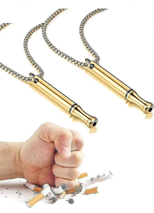 Set 2 coliere pentru renuntarea la fumat, bijuterii din otel inoxidabil, ajutor pentru anxietate, aurii