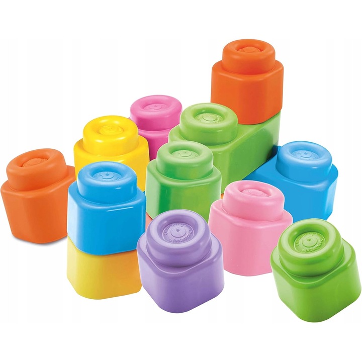 Set de constructie, CLEMENTONI, 12 cuburi din spuma, colorate, pentru dezvoltarea motricitatii, 6 luni+