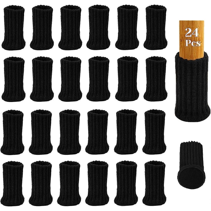 Set de 24 sosete pentru picioarele scaunelor, protectii pentru mobilier cu pad-uri din fetru, negre, 2.5x1.5 inches