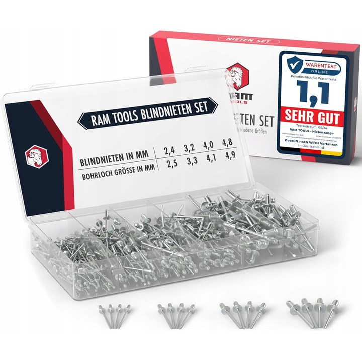 Set nituri aluminiu 400 buc, Fixem, 2,4-4,8 mm, cutie organizatoare