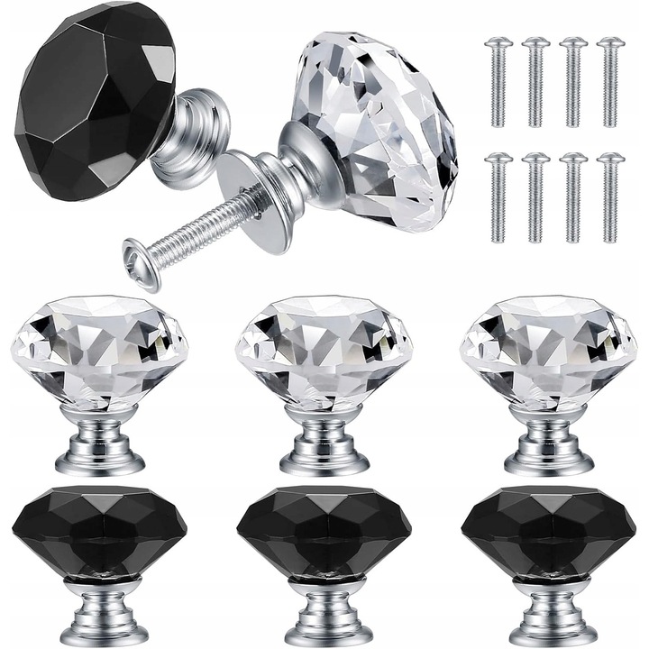 Manere cristaline pentru mobila, set de 8 bucati, 31mm, design modern, metal de inalta calitate, multicolor