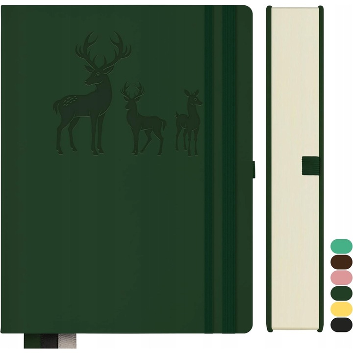 Caiet A5, 360 pagini, coperta din piele PU, verde