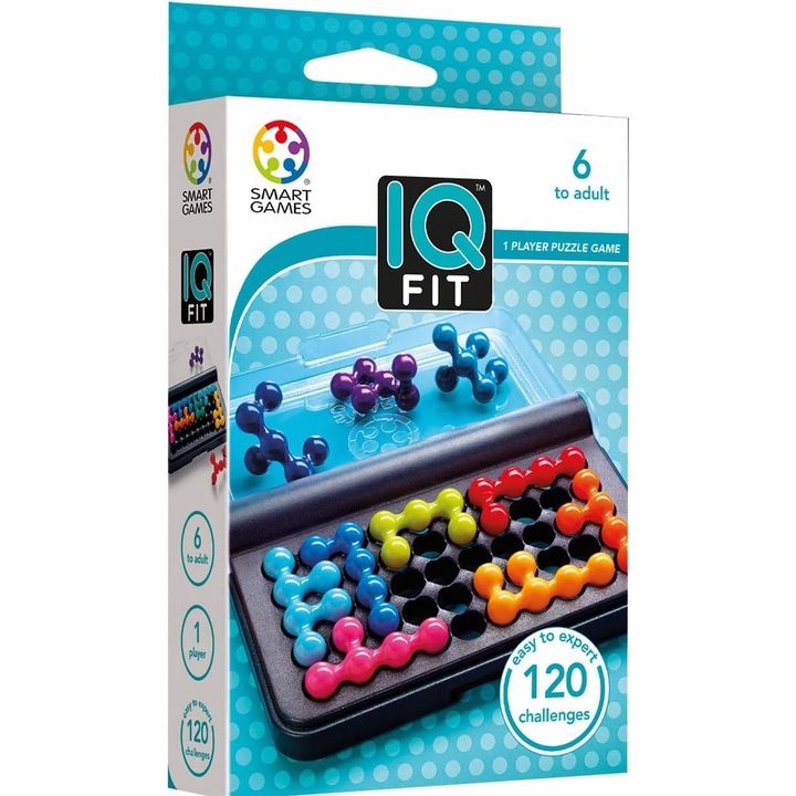 Joc educativ Smart Games IQ Fit, 120 provocari, pentru copii/ adulti, compact, ideal pentru calatorii