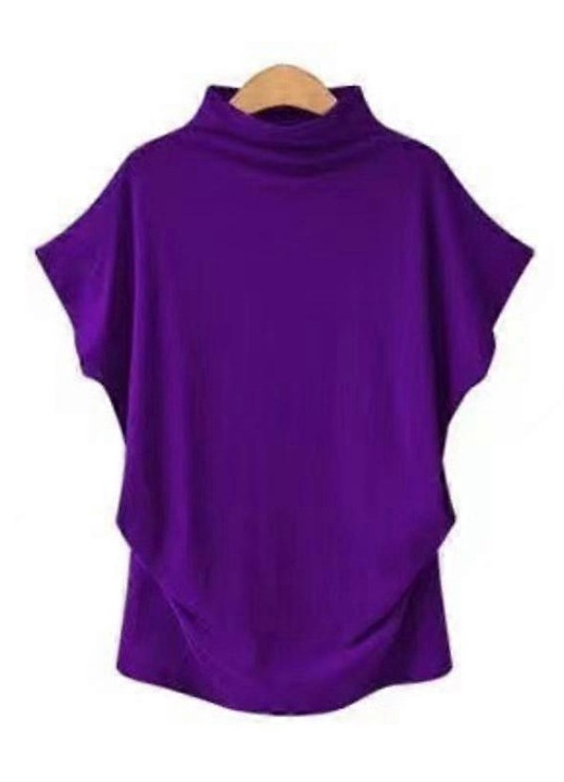 Tricou dama, guler inalt, maneca scurta, mov, casual, poliester