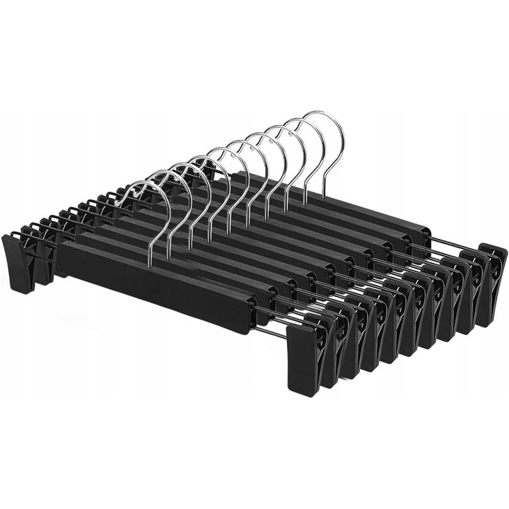 Комплект от 10 закачалки за панталони, Storage Solutions, черни, регулируеми