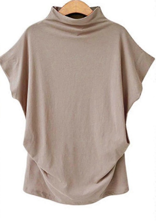 Tricou dama, guler inalt, maneca scurta, culoare kaki, fabricat din poliester