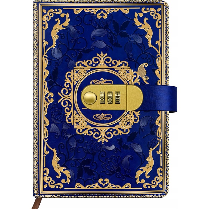 Caiet A5 cu 200 pagini, coperta din piele PU, design vintage, inchidere cu lacat, suport pentru stilou