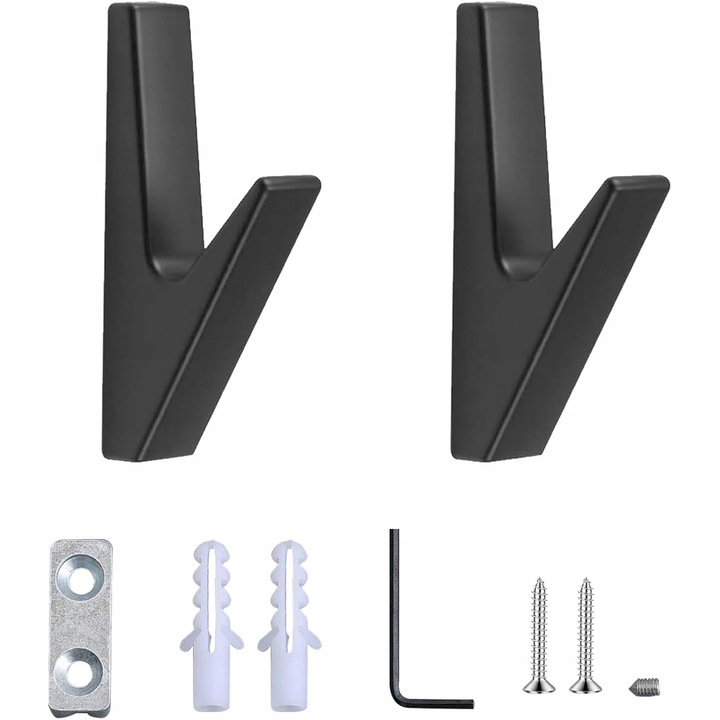 Set agatatori pentru haine, metalice, negru mat, rezistente la apa, pentru baie, bucatarie, hol