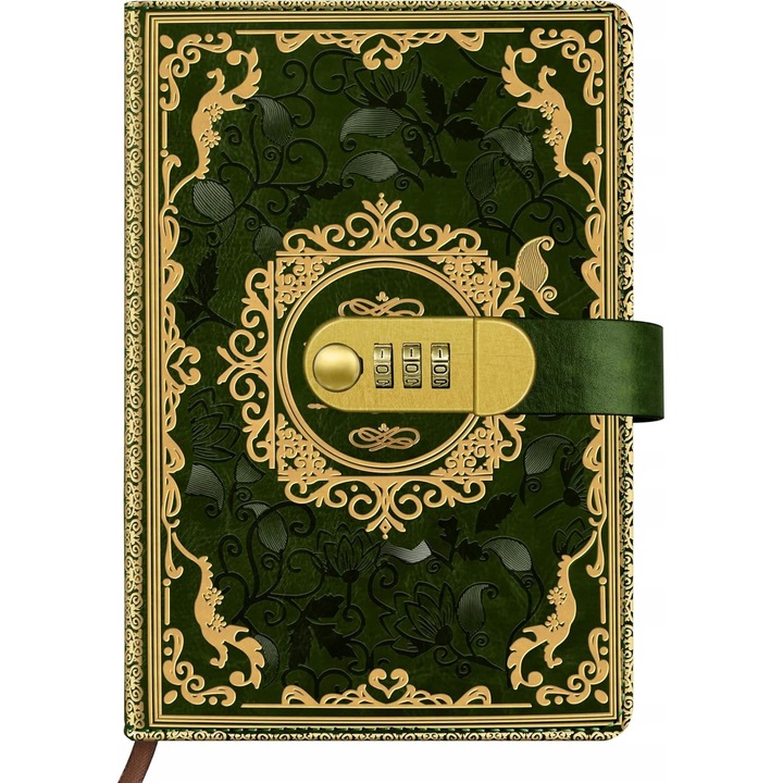 Caiet A5 cu 200 pagini, coperta din piele PU, inchidere cu lacat, design vintage, 21,8x14,7cm