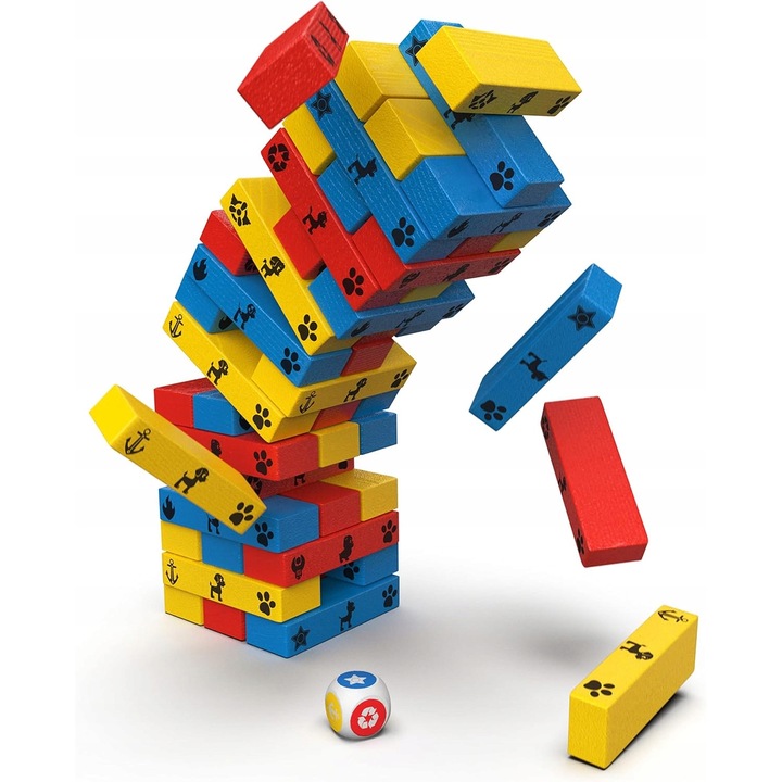 Társasjáték, 48 színes fa építőkockával, 2 vagy több játékos részére, többszínű