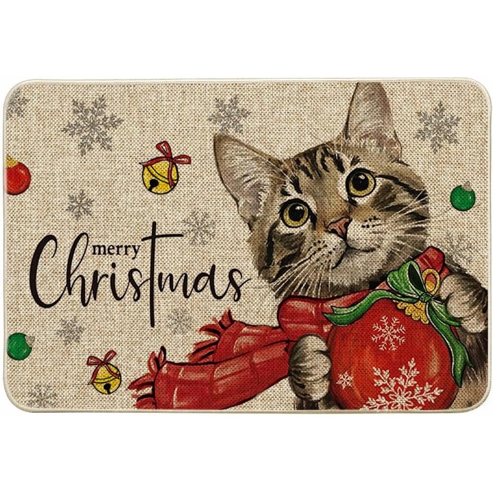 Karácsonyi bejárati szőnyeg, 40x60cm, csúszásmentes, könnyen tisztítható, többszínű