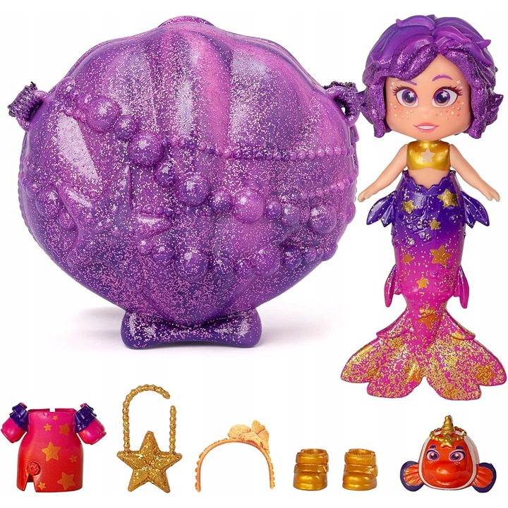 KookyLoos Star baba, kiegészítő szettel, sellő, kisállat, 3 arckifejezés, többszínű