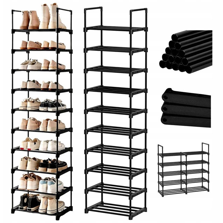 Songmics cipőtartó, 10 polcos, fekete, 45x30x174cm