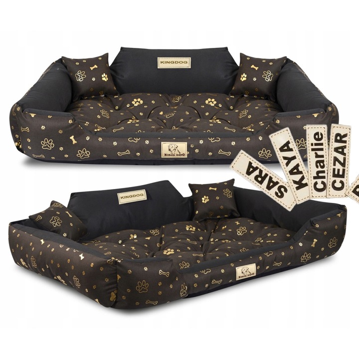 Culcus pentru caini King Dog personalizat, 100x75cm, 2 perne, waterproof, 3 culori disponibile