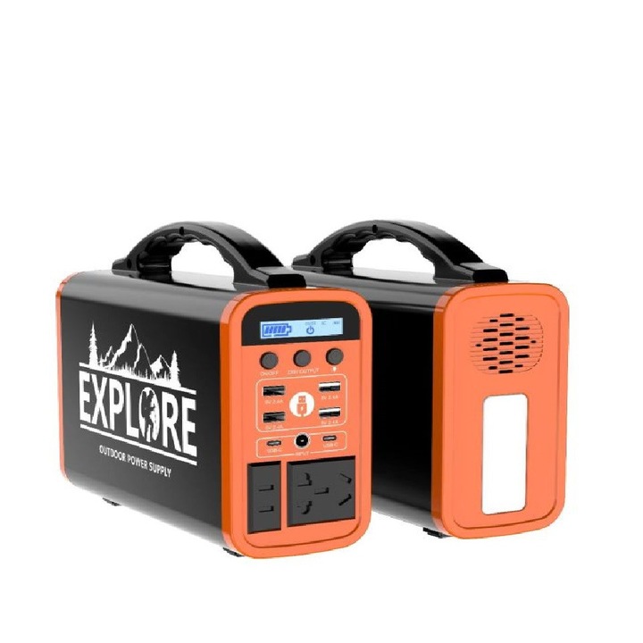 Generator portabil compatibil cu panou solar, putere 300W, 46000mA, DC12V AC 220-230V, 2 moduri incarcare, 3 iesiri USB, lanterna