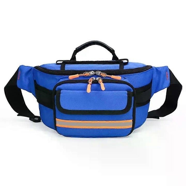 Sporttáska, orvosi készlet, fényvisszaverő szalaggal, kék, 32x17x12cm