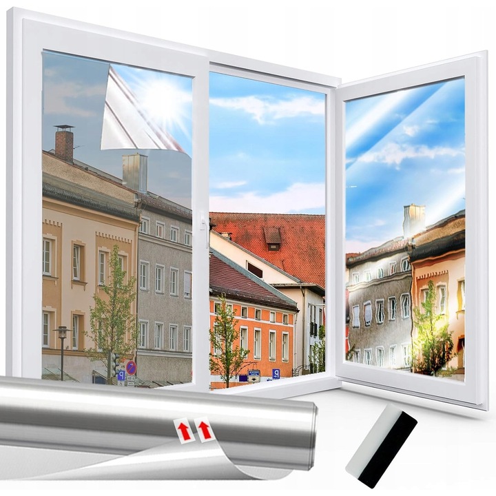 Folie oglinda pentru feronerie, 40x200cm, protectie UV 98%, efect de oglinda, reutilizabila