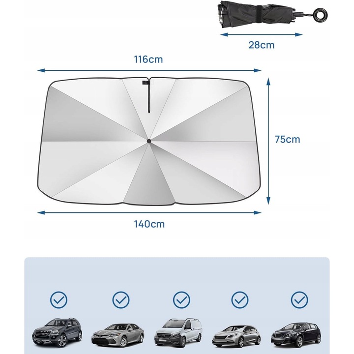 Parasolar auto, 74x116x142cm, protectie UV, material titan-silver, set