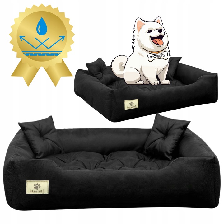 Culcus pentru caini, Prestige, XL, impermeabil, 115x95cm, negru, include doua perne mici