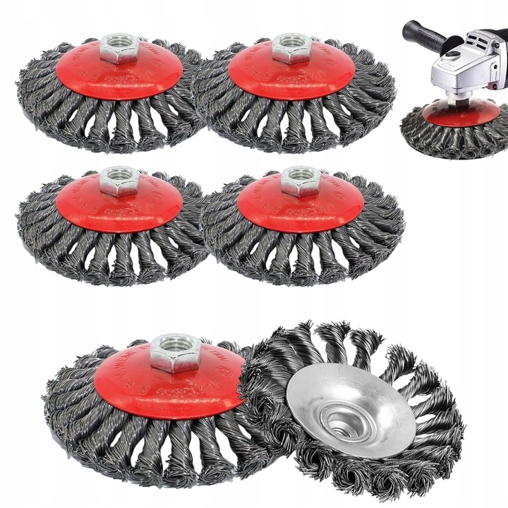 Scheta de sarma M14 pentru slefuitor unghiular, 0,5 mm, set de 6 bucati, utilizare pe metal, lemn, piatra, beton