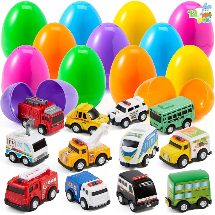 Set 12 Jajka de Paste cu Jucarii, Colorate, Material Plastic si Metal