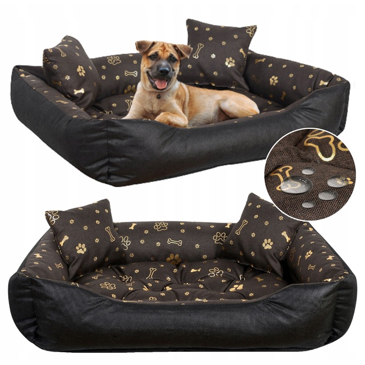 Culcus pentru caini, model cu osuri aurii, 115x95cm, culoare maro, set cu 2 perne