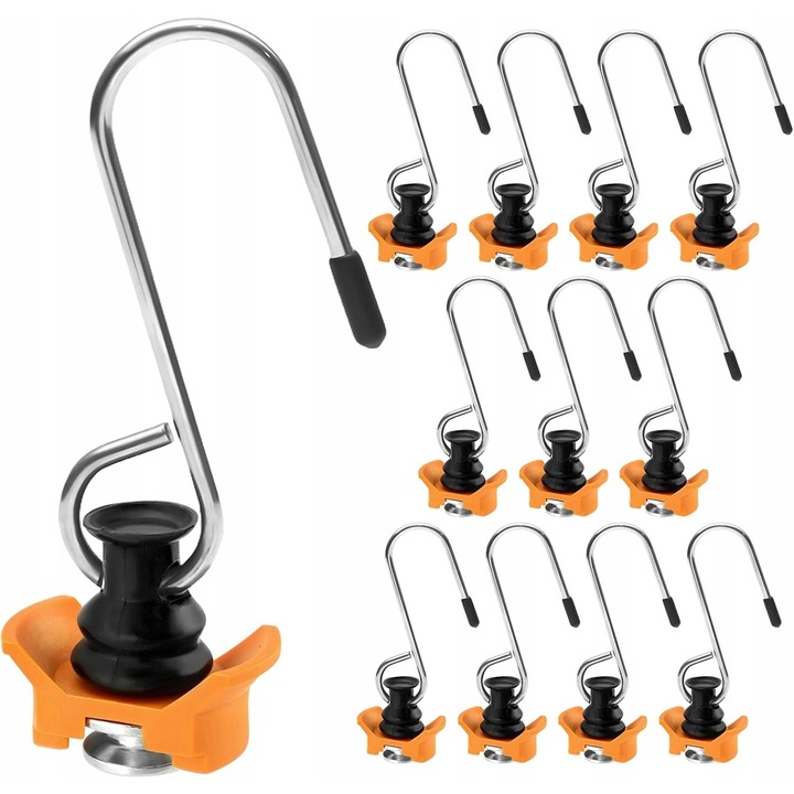 Carlige pentru sina aeriana, set de 12, capacitate 50 kg, inox, usor de montat