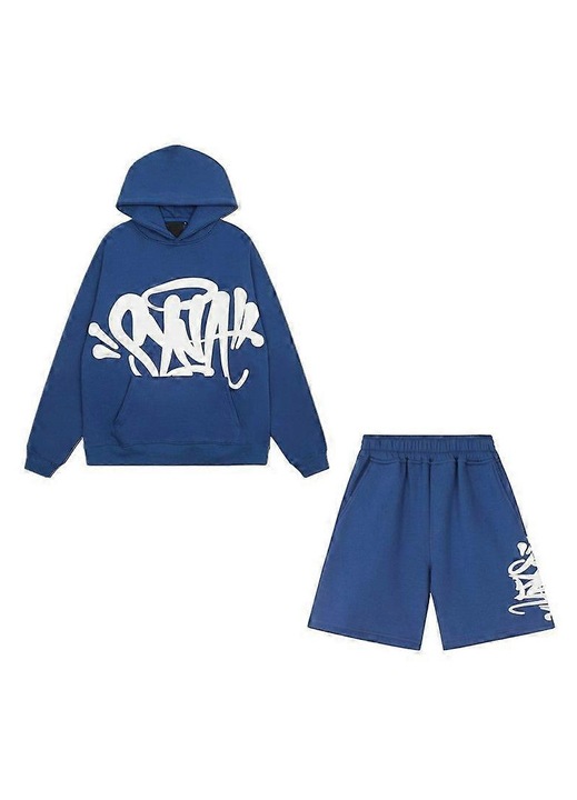 Trening lifestyle dama, albastru, satin, set casual, stil hip-hop, vara