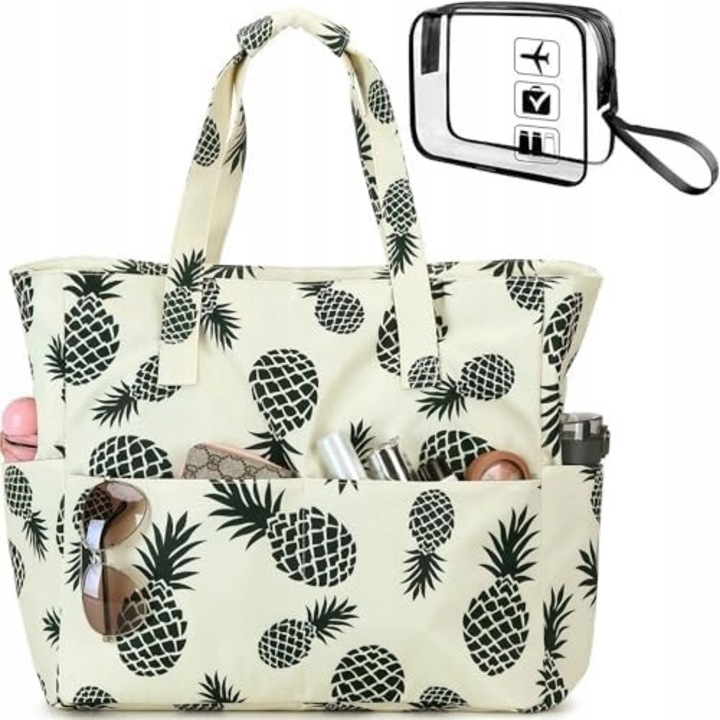 Geanta plaja mare, impermeabila, cu fermoar, 28L, neagra cu imprimeu pantera, set pentru familie