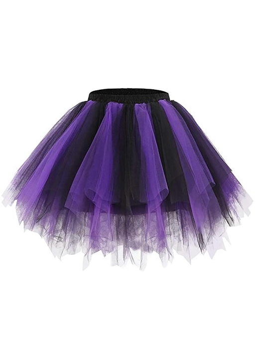 Fusta plisata din tifon pentru femei, poliester, casual, Negru/Mov