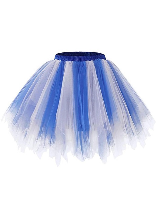 Fusta plisata din tifon pentru femei, poliester, casual, albastru/alb