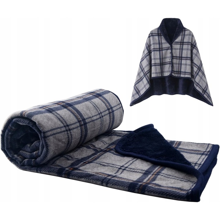 Patura poncho, 100x140 cm, super moale, din fleece, pentru interior si exterior