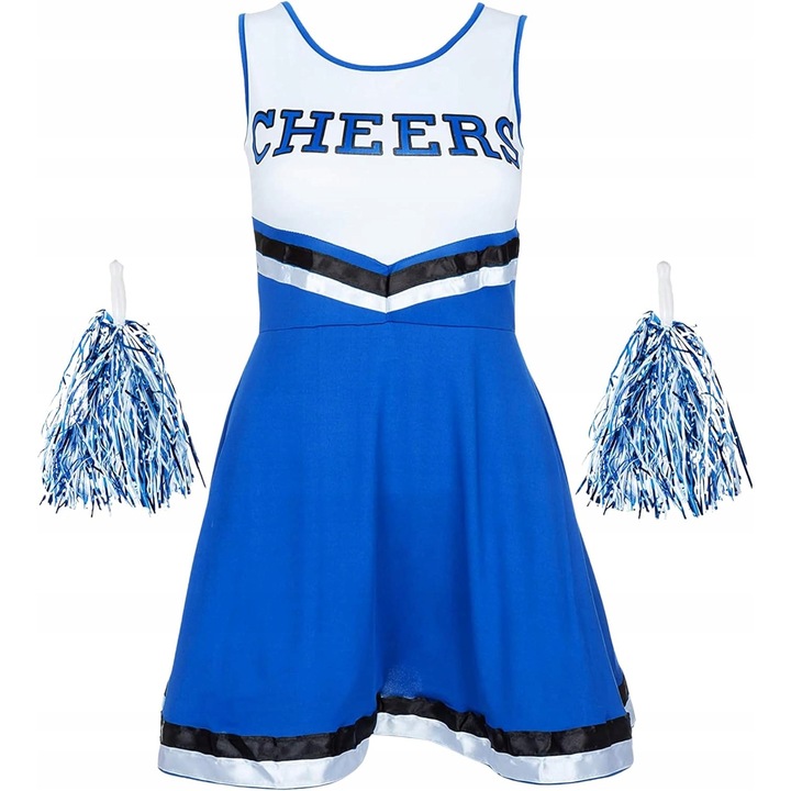 Costum cheerleader, Maxano, set complet cu pomponi, multicolor, marime S