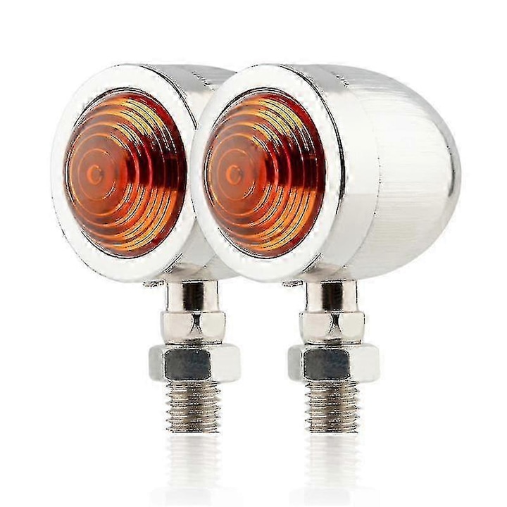 Ретро предни мигачи за мотоциклет, 2 броя, водоустойчиви, метални, 37мм, черен/сребрист цвят, LED